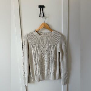 St Johns Bay Cream Cable Knit Crewneck Sweater Womens Petite Small PS Beige